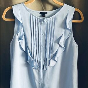 Ann Taylor Blue Pleated Bib Collar Blouse